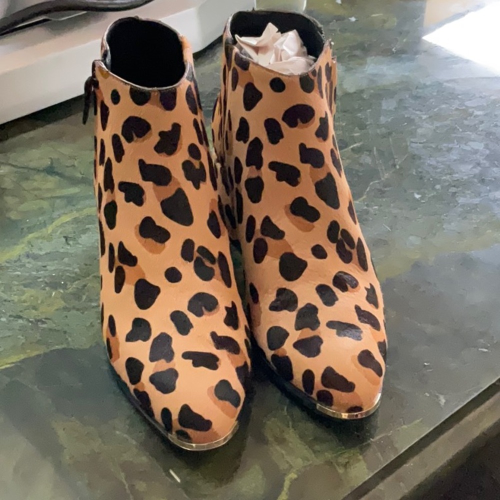 Cole Haan NEW Leopard Print Leather Boots Sz 10 real dyed calf hair